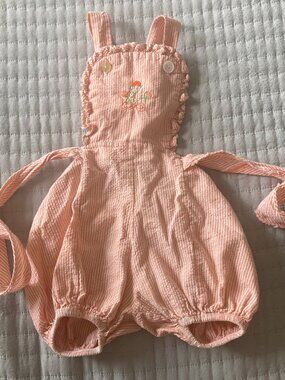 Vintage By Thomas Seersucker Romper, size 2, Embroidered Flowers
